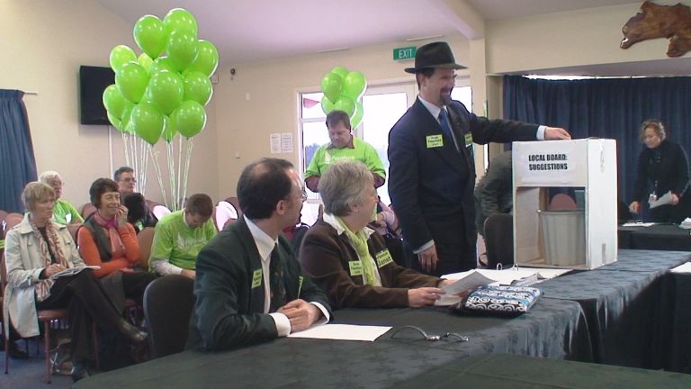 SavePapakura.com presentation at Papakura hearing, Monday 20 July 2009. L-R Flash Langley, Janet Phare and Ross Williams.